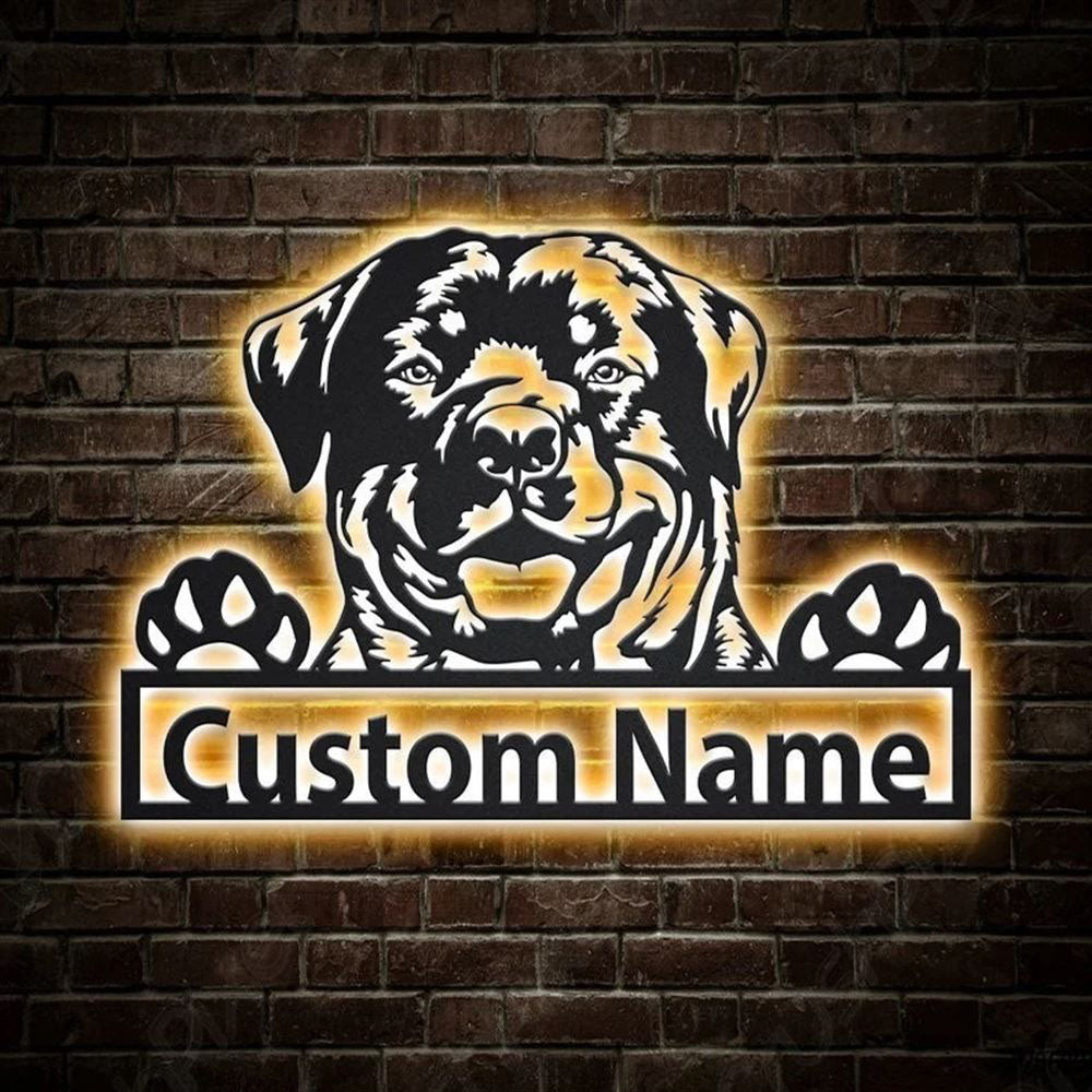Custom Rottweiler Dog Metal Sign, Led Lights Rottweiler Metal Sign, Dog Lover Gift, Dog Wall Sign, Home Decor Sign