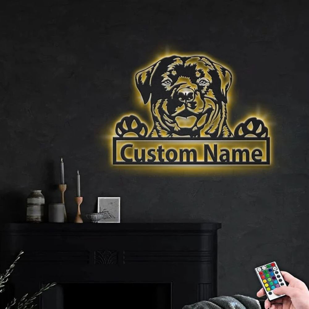 Custom Rottweiler Dog Metal Sign, Led Lights Rottweiler Metal Sign, Dog Lover Gift, Dog Wall Sign, Home Decor Sign
