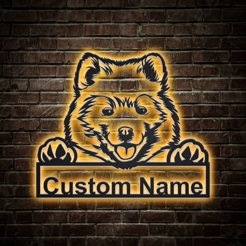 Custom Samoyed Dog Metal Sign, Led Lights Samoyed Metal Sign, Dog Lover Gift, Dog Wall Sign, Home Decor Sign