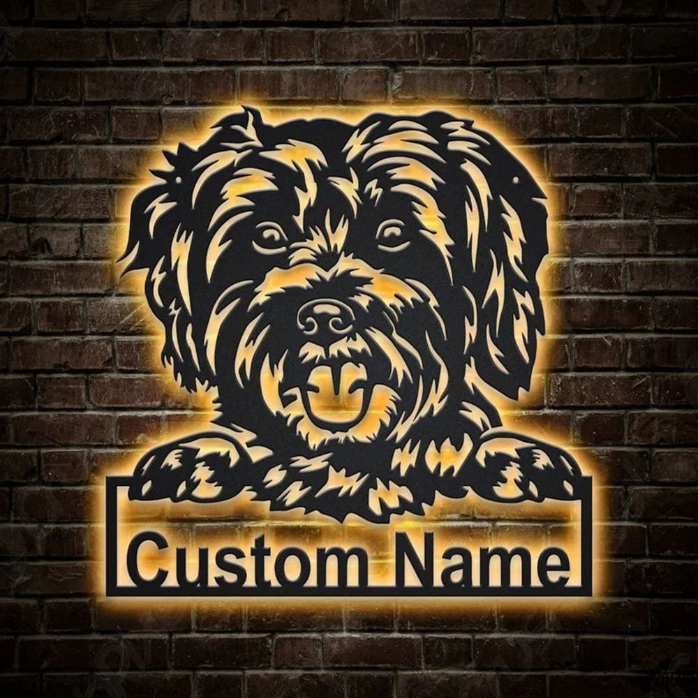 Custom Schnoodle Dog Metal Sign, Led Lights Schnoodle Sign, Dog Lover Gift, Dog Wall Sign, Home Decor Sign
