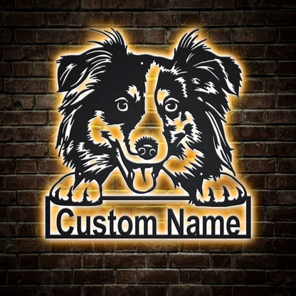 Custom Shepherd Dog Metal Sign, Led Lights Australian Shepherd Metal Sign, Dog Lover Gift, Dog Wall Sign, Home Decor Sign