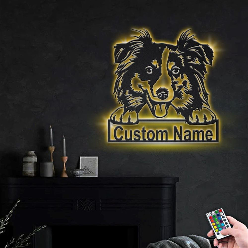 Custom Shepherd Dog Metal Sign, Led Lights Australian Shepherd Metal Sign, Dog Lover Gift, Dog Wall Sign, Home Decor Sign