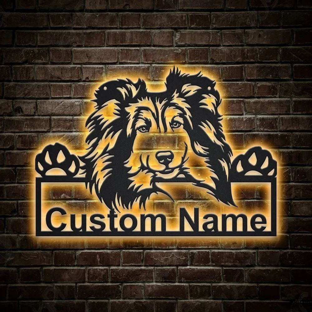 Custom Shetland Sheepdog Dog Metal Sign, Led Lights Shetland Sheepdog Dog Metal Sign, Dog Lover Gift, Dog Wall Sign, Home Decor Sign