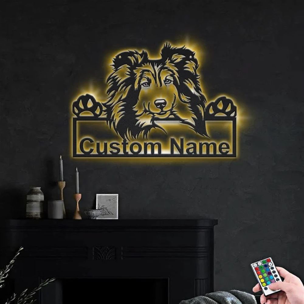 Custom Shetland Sheepdog Dog Metal Sign, Led Lights Shetland Sheepdog Dog Metal Sign, Dog Lover Gift, Dog Wall Sign, Home Decor Sign