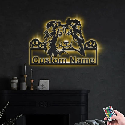 Custom Shetland Sheepdog Dog Metal Sign, Led Lights Shetland Sheepdog Dog Metal Sign, Dog Lover Gift, Dog Wall Sign, Home Decor Sign