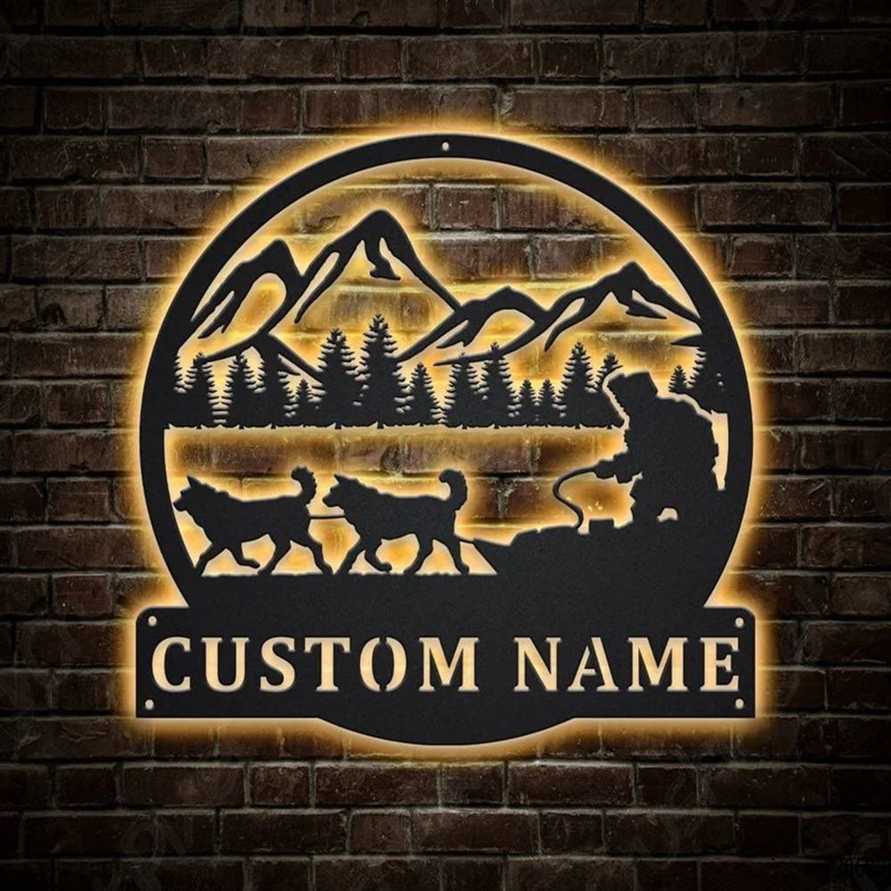 Custom Sled Dog Racing Metal Sign, Led Lights Sled Dog Racing Sign, Dog Lover Gift, Dog Wall Sign, Home Decor Sign