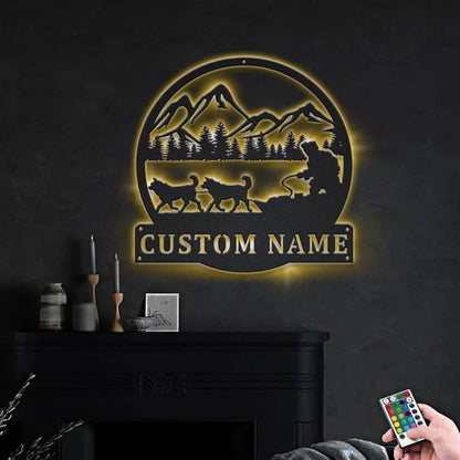 Custom Sled Dog Racing Metal Sign, Led Lights Sled Dog Racing Sign, Dog Lover Gift, Dog Wall Sign, Home Decor Sign