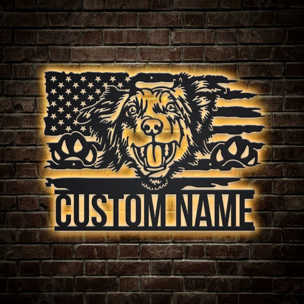 Custom US Australian Shepherd Dog Metal Sign, Led Lights Australian Shepherd Metal Sign, Dog Lover Gift, Dog Wall Sign, Home Decor Sign