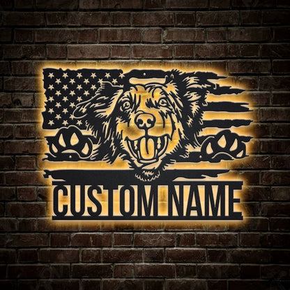 Custom US Australian Shepherd Dog Metal Sign, Led Lights Australian Shepherd Metal Sign, Dog Lover Gift, Dog Wall Sign, Home Decor Sign
