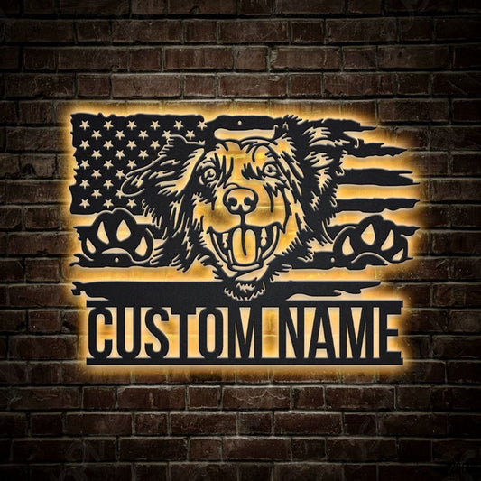 Custom US Australian Shepherd Dog Metal Sign, Led Lights Australian Shepherd Metal Sign, Dog Lover Gift, Dog Wall Sign, Home Decor Sign