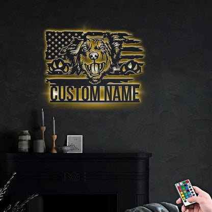 Custom US Australian Shepherd Dog Metal Sign, Led Lights Australian Shepherd Metal Sign, Dog Lover Gift, Dog Wall Sign, Home Decor Sign