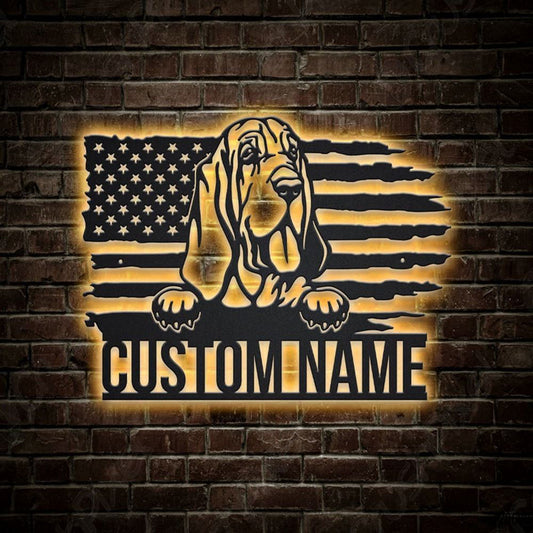 Custom US Bloodhound Dog Metal Sign, Led Lights Bloodhound Metal Sign, Dog Lover Gift, Dog Wall Sign, Home Decor Sign