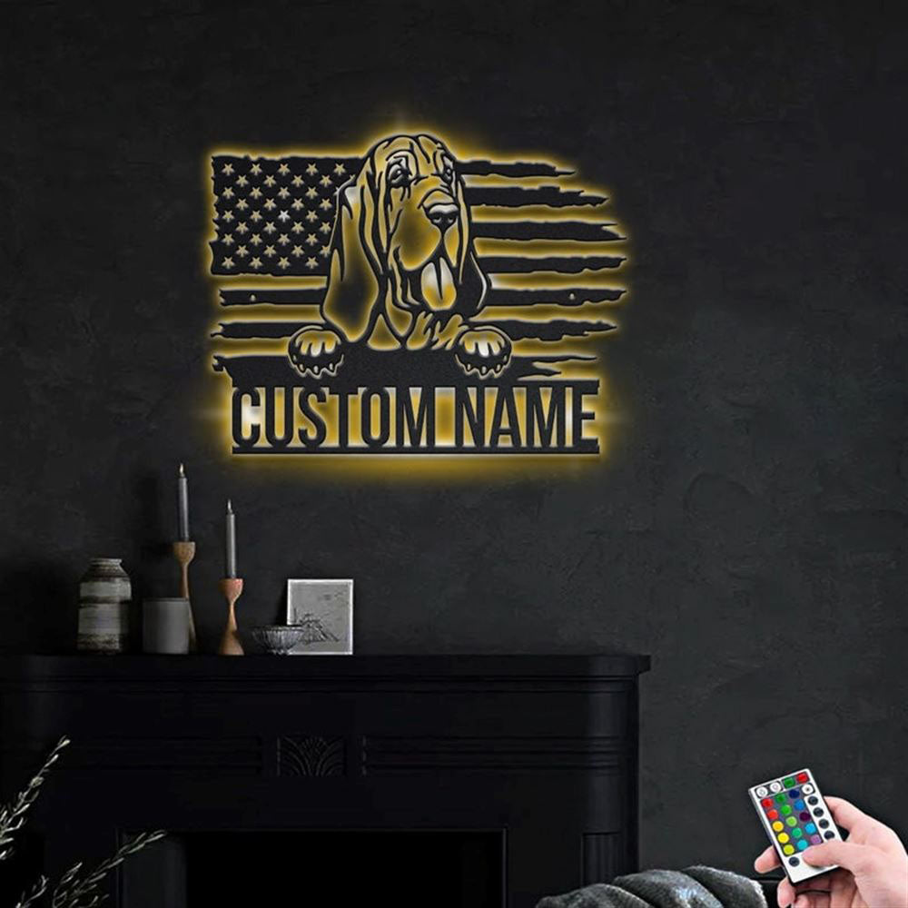 Custom US Bloodhound Dog Metal Sign, Led Lights Bloodhound Metal Sign, Dog Lover Gift, Dog Wall Sign, Home Decor Sign
