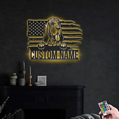 Custom US Bloodhound Dog Metal Sign, Led Lights Bloodhound Metal Sign, Dog Lover Gift, Dog Wall Sign, Home Decor Sign