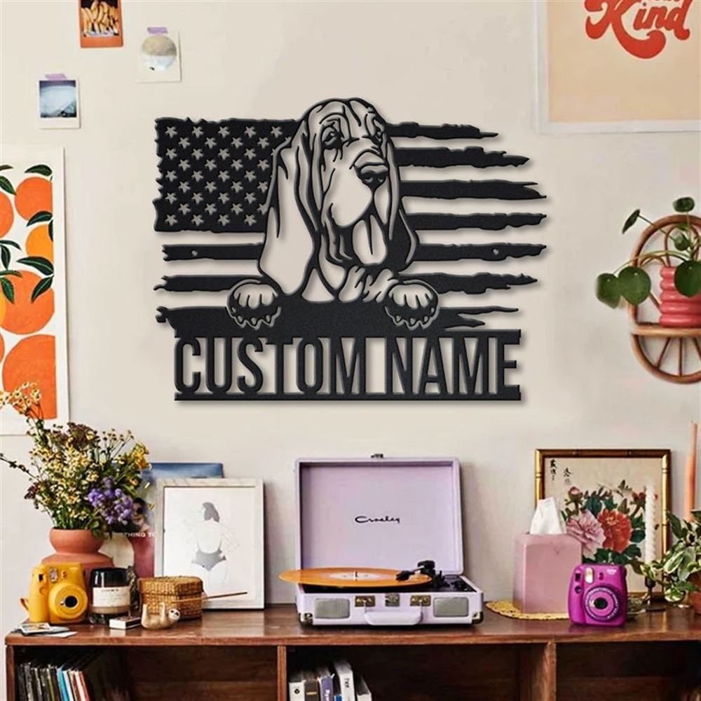 Custom US Bloodhound Dog Metal Sign, Led Lights Bloodhound Metal Sign, Dog Lover Gift, Dog Wall Sign, Home Decor Sign