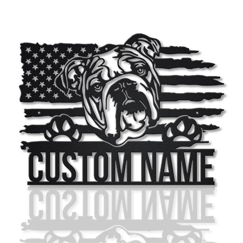 Custom US English Bulldog Dog Metal Sign, Led Lights Bulldog Metal Sign, Dog Lover Gift, Dog Wall Sign, Home Decor Sign