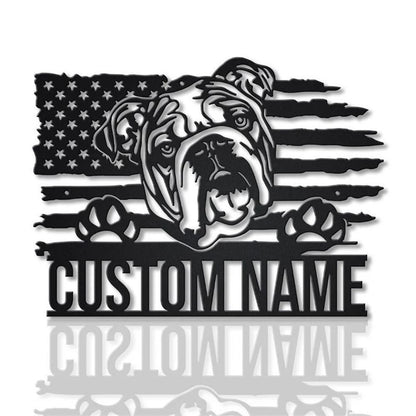 Custom US English Bulldog Dog Metal Sign, Led Lights Bulldog Metal Sign, Dog Lover Gift, Dog Wall Sign, Home Decor Sign