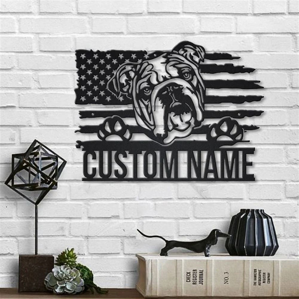 Custom US English Bulldog Dog Metal Sign, Led Lights Bulldog Metal Sign, Dog Lover Gift, Dog Wall Sign, Home Decor Sign