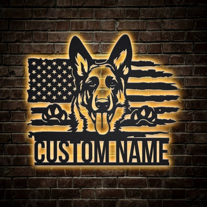 Custom US German Shepherd Dog Metal Sign, Led Lights German Shepherd Metal Sign, Dog Lover Gift, Dog Wall Sign, Home Decor Sign