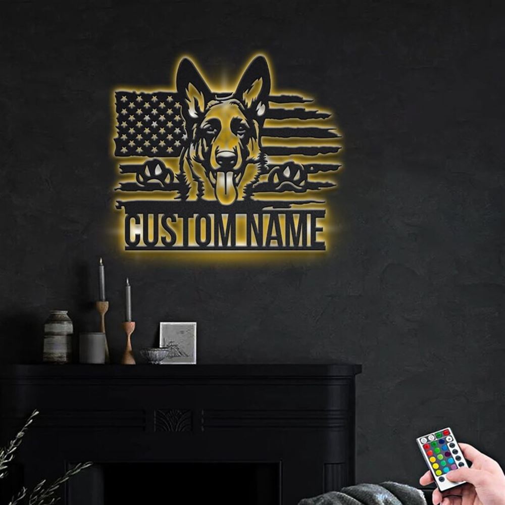 Custom US German Shepherd Dog Metal Sign, Led Lights German Shepherd Metal Sign, Dog Lover Gift, Dog Wall Sign, Home Decor Sign