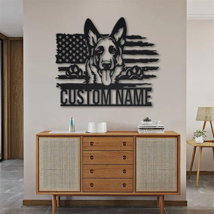 Custom US German Shepherd Dog Metal Sign, Led Lights German Shepherd Metal Sign, Dog Lover Gift, Dog Wall Sign, Home Decor Sign