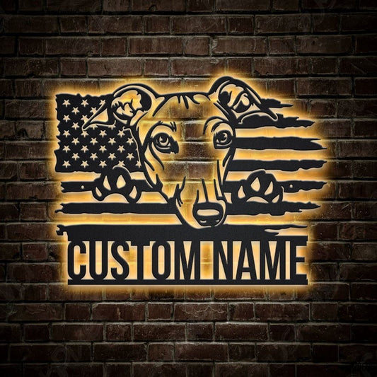 Custom US Greyhound Dog Metal Sign, Led Lights Greyhound Metal Sign, Dog Lover Gift, Dog Wall Sign, Home Decor Sign
