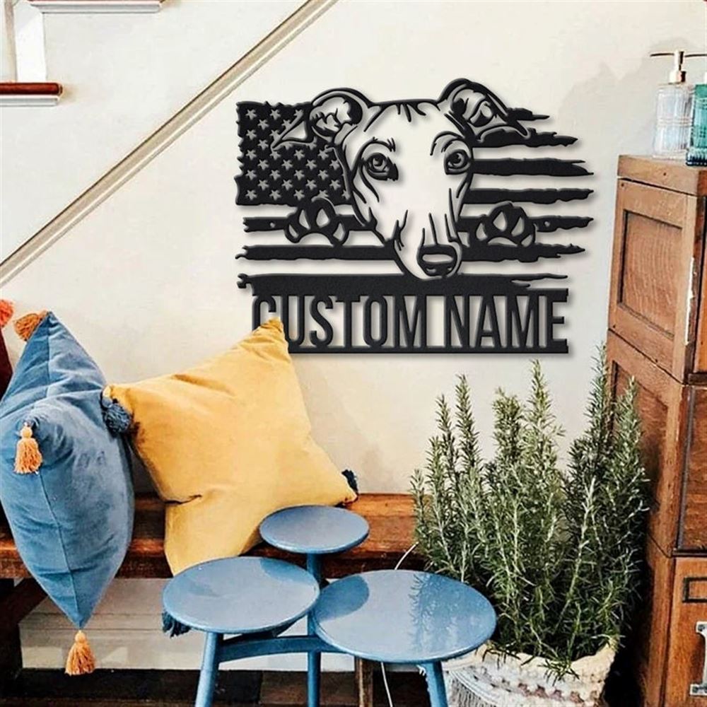Custom US Greyhound Dog Metal Sign, Led Lights Greyhound Metal Sign, Dog Lover Gift, Dog Wall Sign, Home Decor Sign
