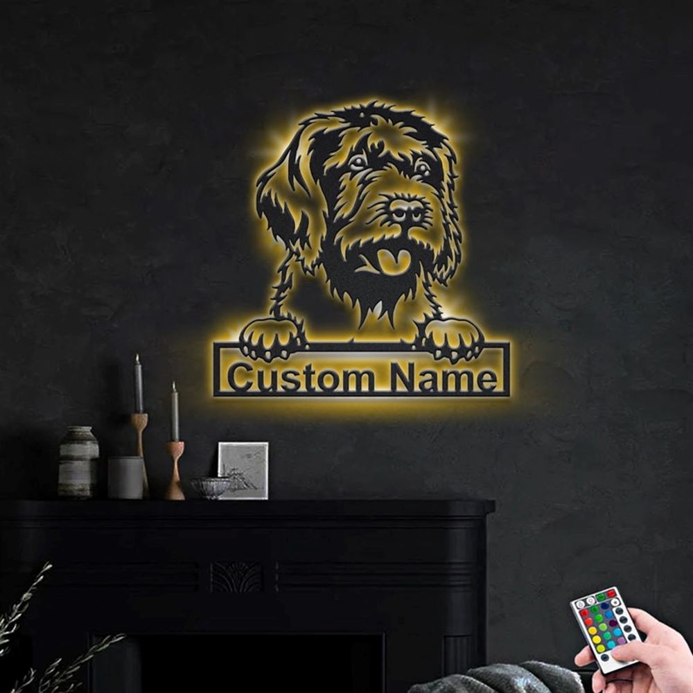 Custom Wirehaired Pointing Griffon Metal Sign, Led Lights Wirehaired Pointing Griffon Sign, Dog Lover Gift, Dog Wall Sign, Home Decor Sign
