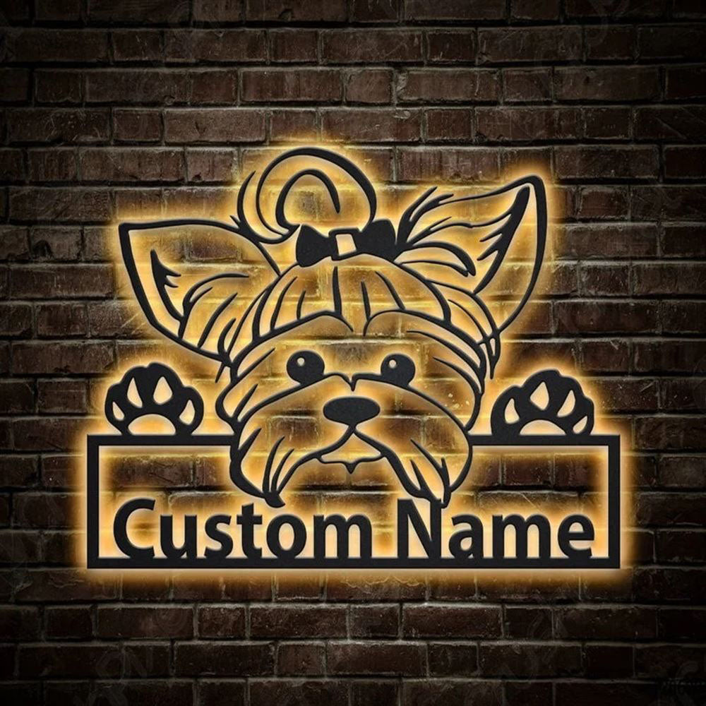 Custom Yorkie Dog Metal Sign, Led Lights Yorkie Dog Sign, Dog Lover Gift, Dog Wall Sign, Home Decor Sign