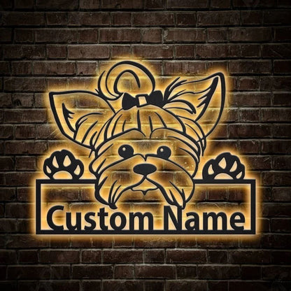 Custom Yorkie Dog Metal Sign, Led Lights Yorkie Dog Sign, Dog Lover Gift, Dog Wall Sign, Home Decor Sign