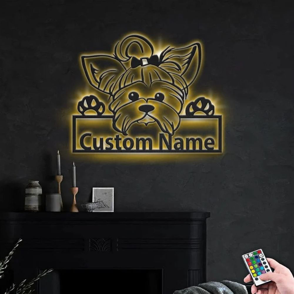Custom Yorkie Dog Metal Sign, Led Lights Yorkie Dog Sign, Dog Lover Gift, Dog Wall Sign, Home Decor Sign
