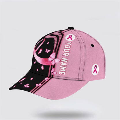 Customized Breast Cancer Awareness Butterfly Art Black And Pink Print Baseball Cap, Gifts For Breast Cancer Patients, Breast Cancer Hat