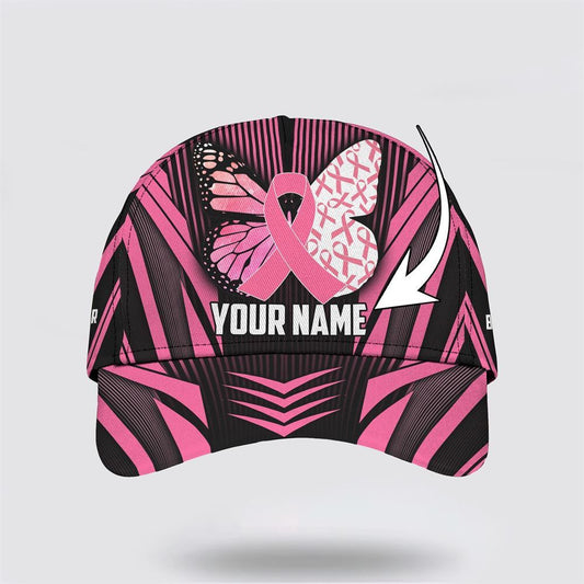 Customized Breast Cancer Awareness Butterfly Black And Pink Art Baseball Cap, Gifts For Breast Cancer Patients, Breast Cancer Hat