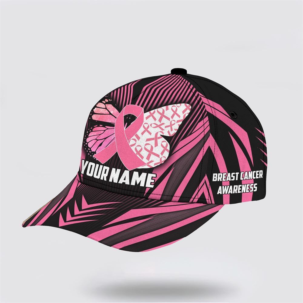 Customized Breast Cancer Awareness Butterfly Black And Pink Art Baseball Cap, Gifts For Breast Cancer Patients, Breast Cancer Hat
