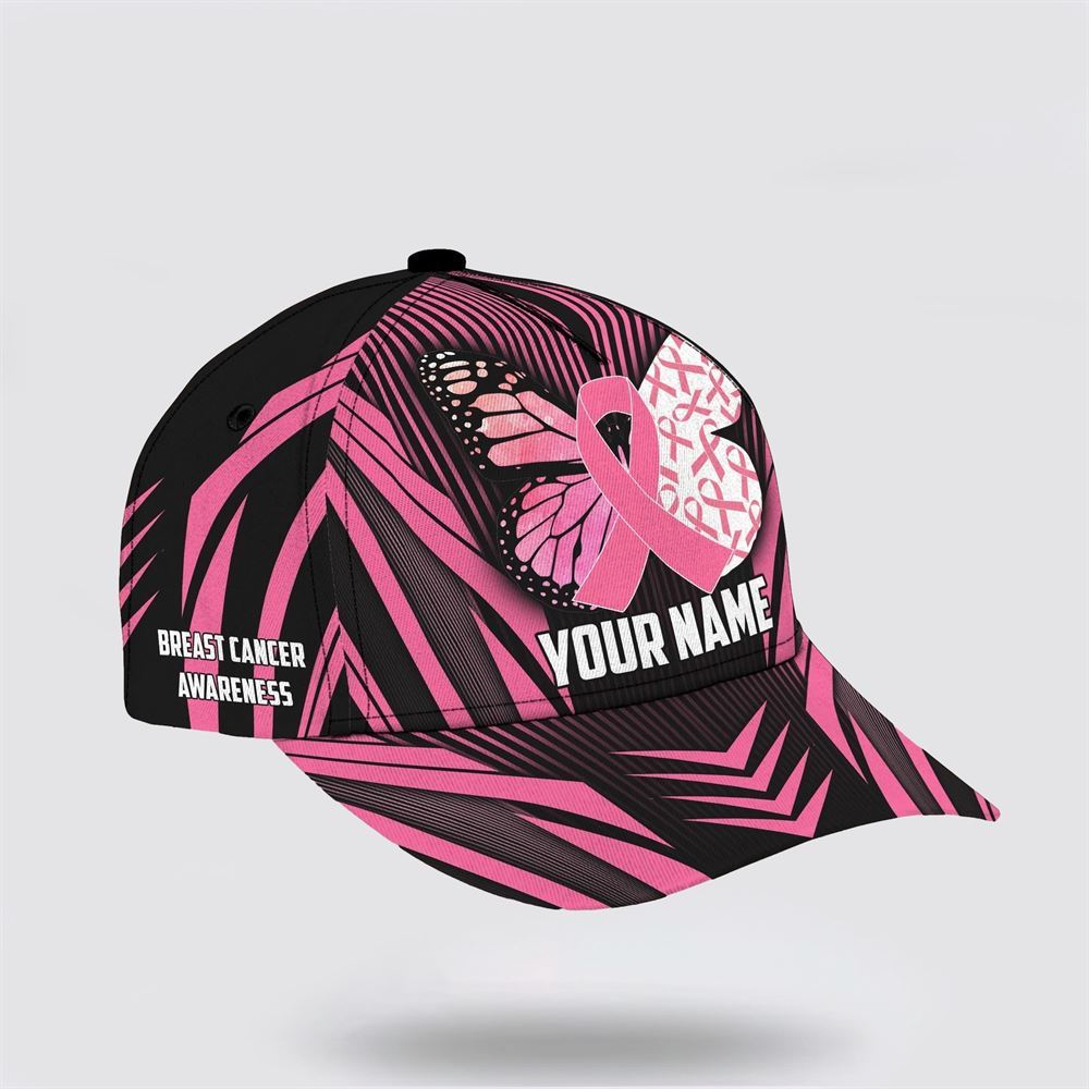 Customized Breast Cancer Awareness Butterfly Printed Baseball Cap, Gifts For Breast Cancer Patients, Breast Cancer Hat