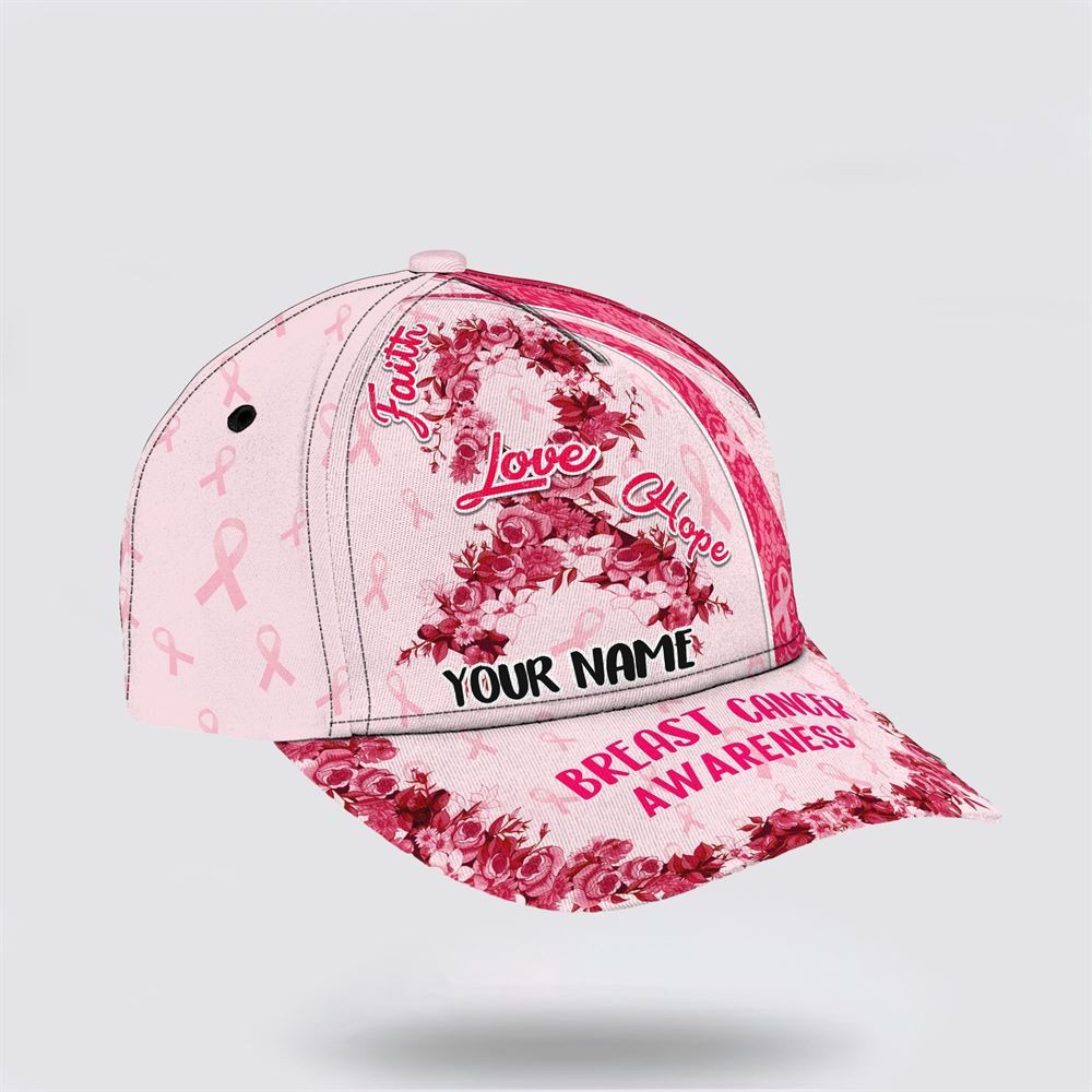 Customized Breast Cancer Awareness Faith Hope Love Art Baseball Cap, Gifts For Breast Cancer Patients, Breast Cancer Hat