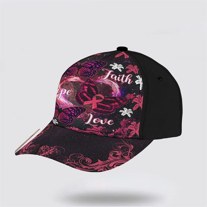 Customized Breast Cancer Awareness Faith Hope Love Butterfly Art Baseball Cap, Gifts For Breast Cancer Patients, Breast Cancer Hat