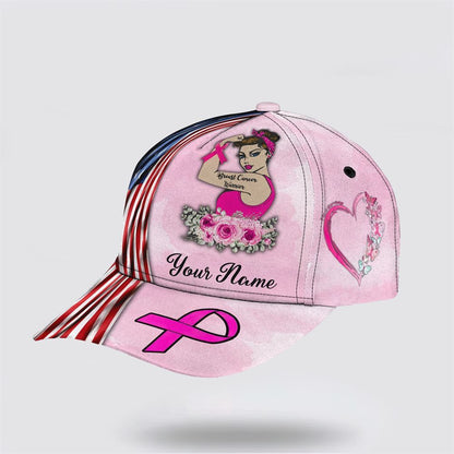 Customized Breast Cancer Awareness Fight Flower Art Baseball Cap, Gifts For Breast Cancer Patients, Breast Cancer Hat