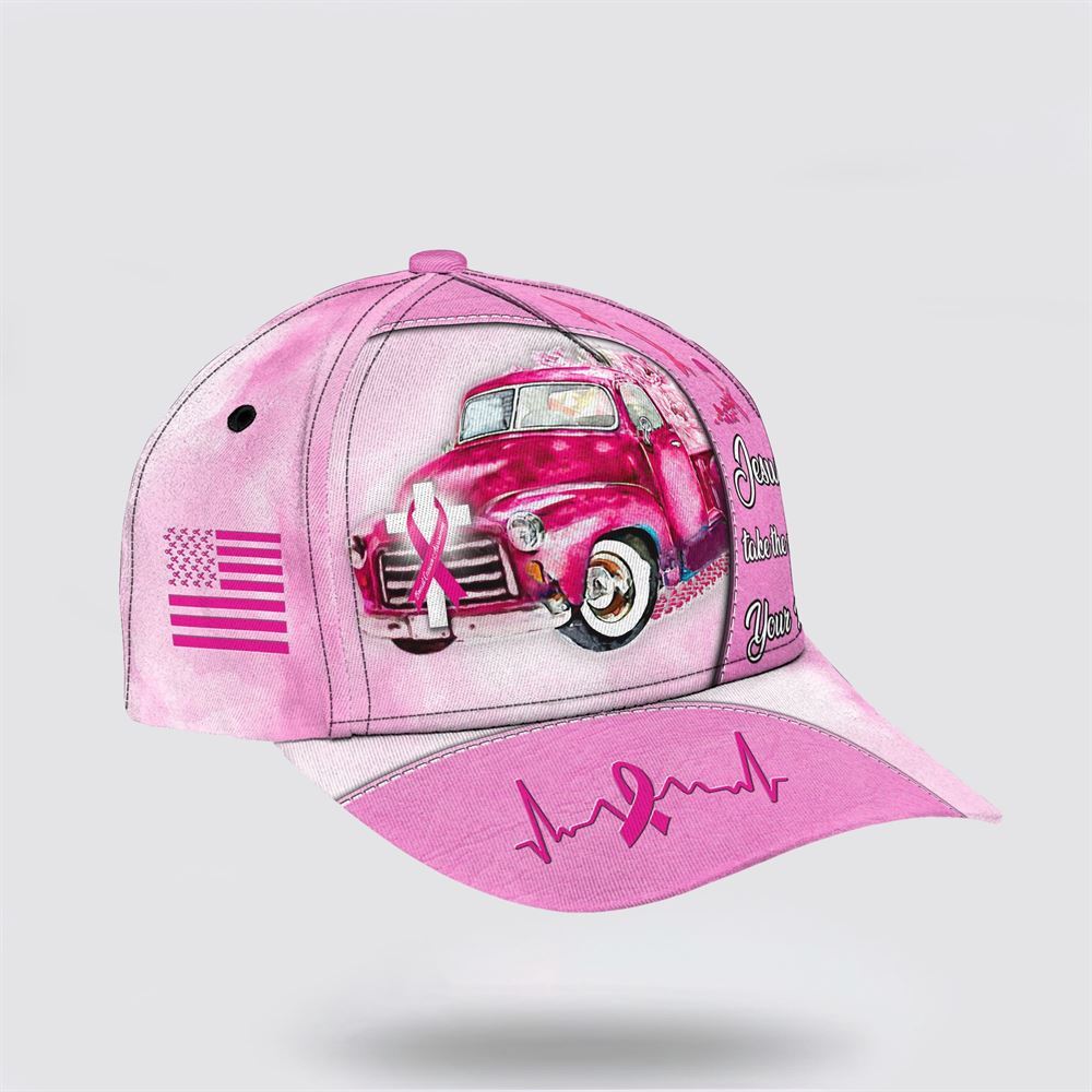 Customized Breast Cancer Awareness Jesus Take the Wheel Baseball Cap, Gifts For Breast Cancer Patients, Breast Cancer Hat