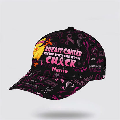 Customized Breast Cancer Awareness Messed With The Wrong Baseball Cap, Gifts For Breast Cancer Patients, Breast Cancer Hat