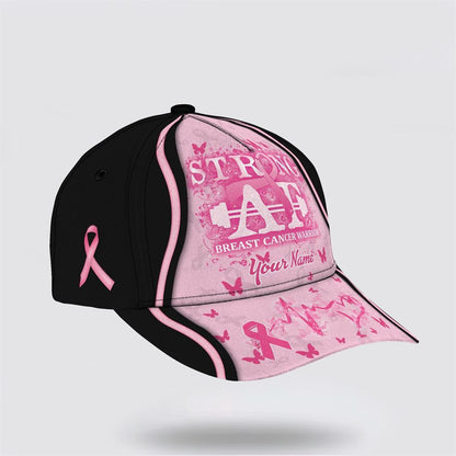 Customized Breast Cancer Awareness Strong AF Butterfly Printed Baseball Cap, Gifts For Breast Cancer Patients, Breast Cancer Hat