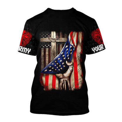 Customized God Bless Us Army Independence Day All Over Print 3D T-Shirt, Gift For Christian, Jesus Shirt