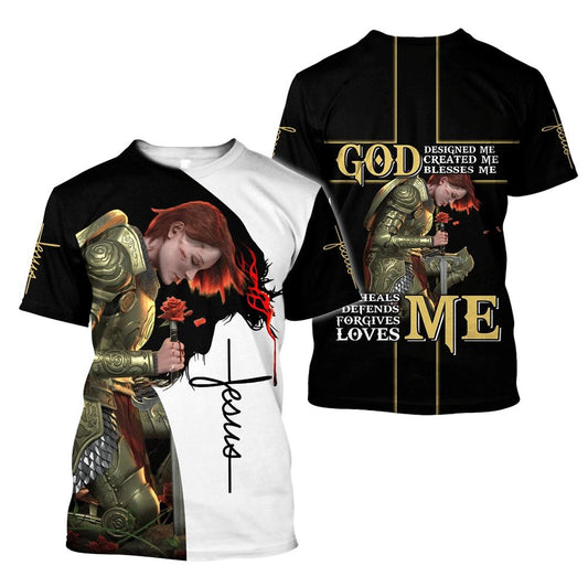 Customized God Designed Me Jesuss All Over Print 3D T-Shirt, Gift For Christian, Jesus Shirt