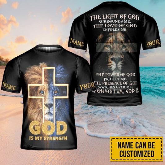 Customized Name God Is My Strength Jesus All Over Print 3D T-Shirt, Gift For Christian, Jesus Shirt