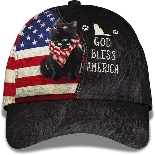 Cute Cat Us Flag God Bless America Baseball Cap, Christian Baseball Cap, Religious Cap, Jesus Gift, Jesus Hat