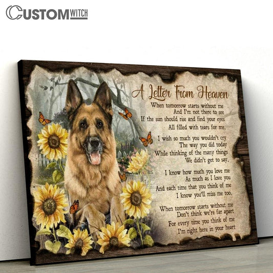 Cute German Shepherd, Sunflower Garden, A Letter From Heaven Canvas Poster