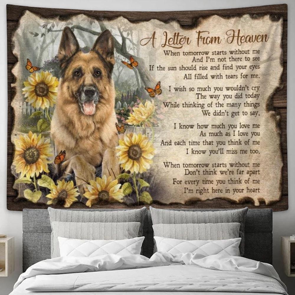 Cute German Shepherd, Sunflower Garden, A Letter From Heaven Tapestry, Tapestries for Living Room Bedroom