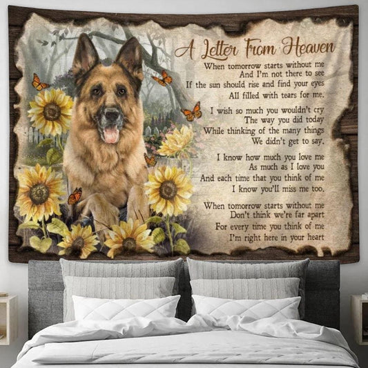 Cute German Shepherd, Sunflower Garden, A Letter From Heaven Tapestry, Tapestries for Living Room Bedroom