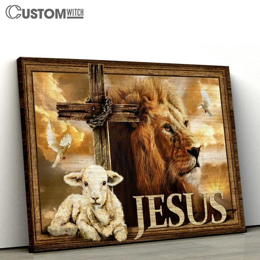 Cute Lamb, Cross Symbol, Amazing Lion, Jesus Canvas Poster