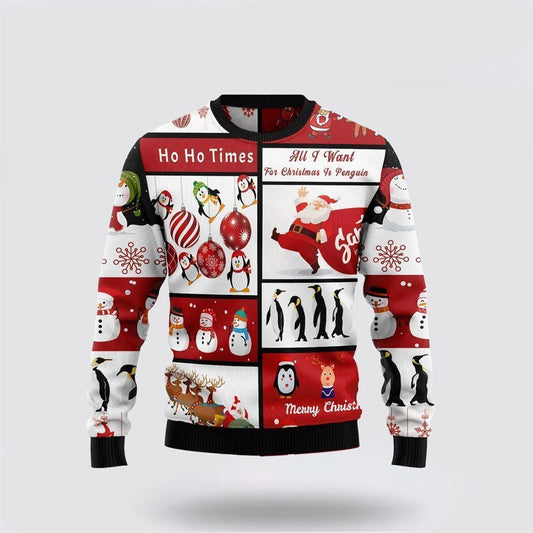 Cute Penguin Santa Claus Ugly Christmas Sweater, Best Gift For Holiday, Christmas Crewneck Sweater, Christmas Winter Fashion